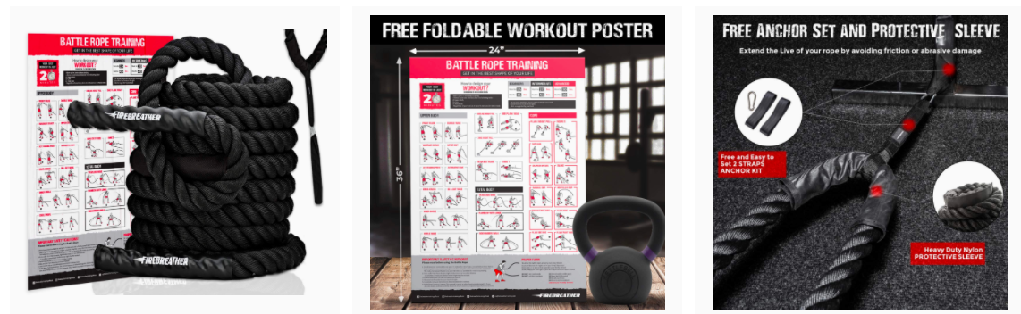 Battle Ropes with Foldable Poster and Anchor Kit