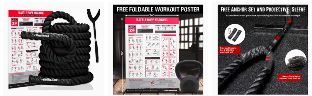 Battle Ropes with Foldable Poster and Anchor Kit