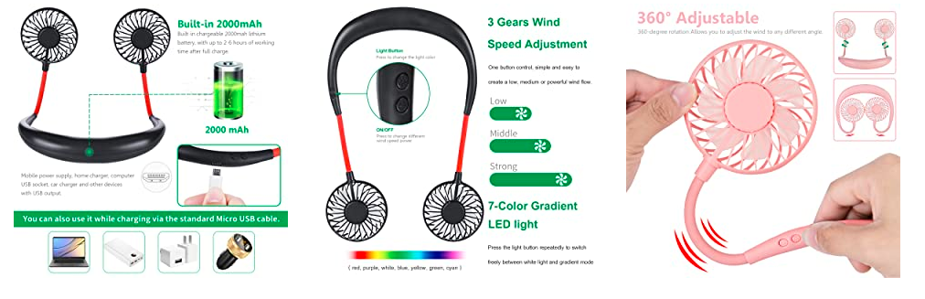 Portable Hands Free Rechargeable Neck Fan