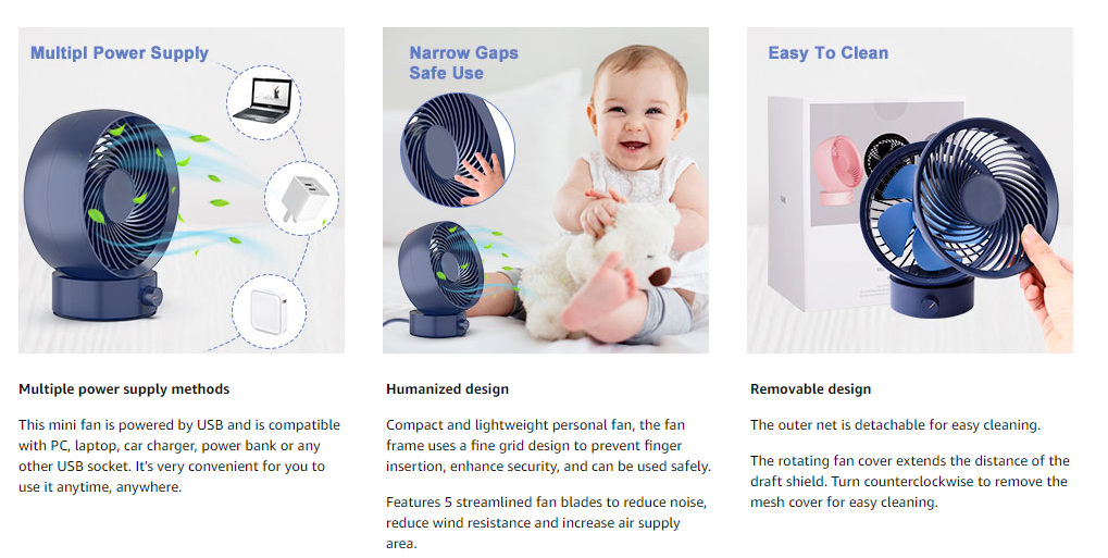 Gafild Mini USB Powered Desk Fan