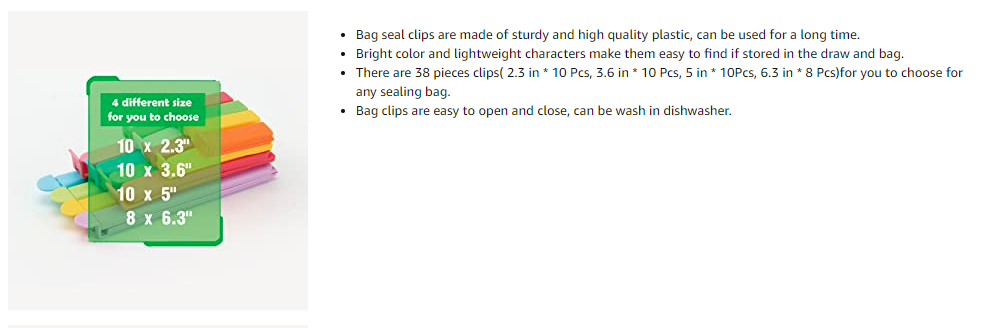 Plastic Sealing Clips for Food and Snack Bag (38 pcs)