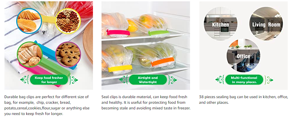 Plastic Sealing Clips for Food and Snack Bag (38 pcs)