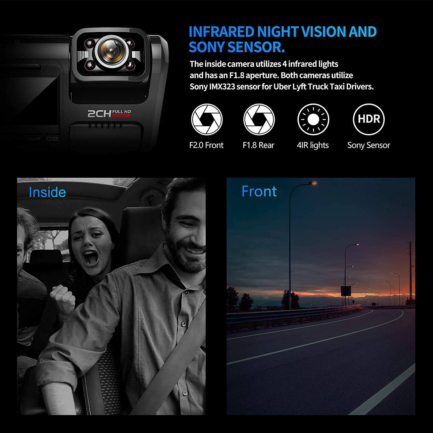 Pruveeo D30H Dash Cam with Infrared Night Vision and WiFi