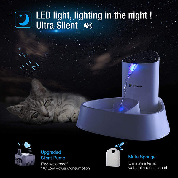 LED Pet Water Fountain with Adjustable Water Flow and Activated Carbon Filter