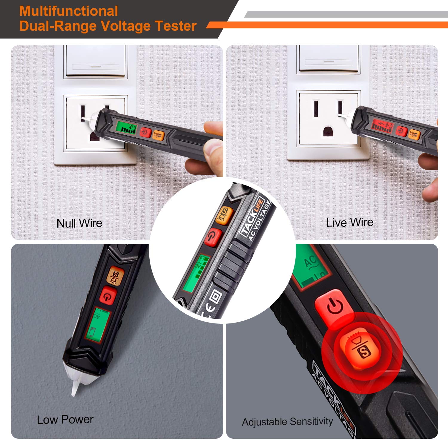 Tacklife VT02 Non-Contact Voltage Tester with Adjustable Sensitivity