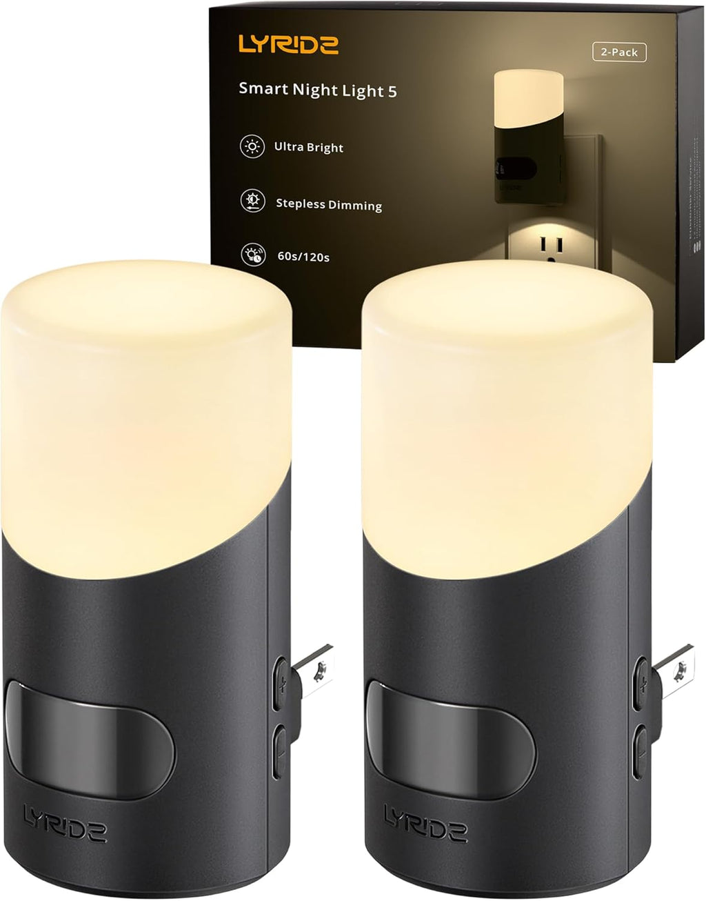 Lyridz LED Motion Sensor Night Light 2-Pack – Dimmable Plug-In Smart Light
