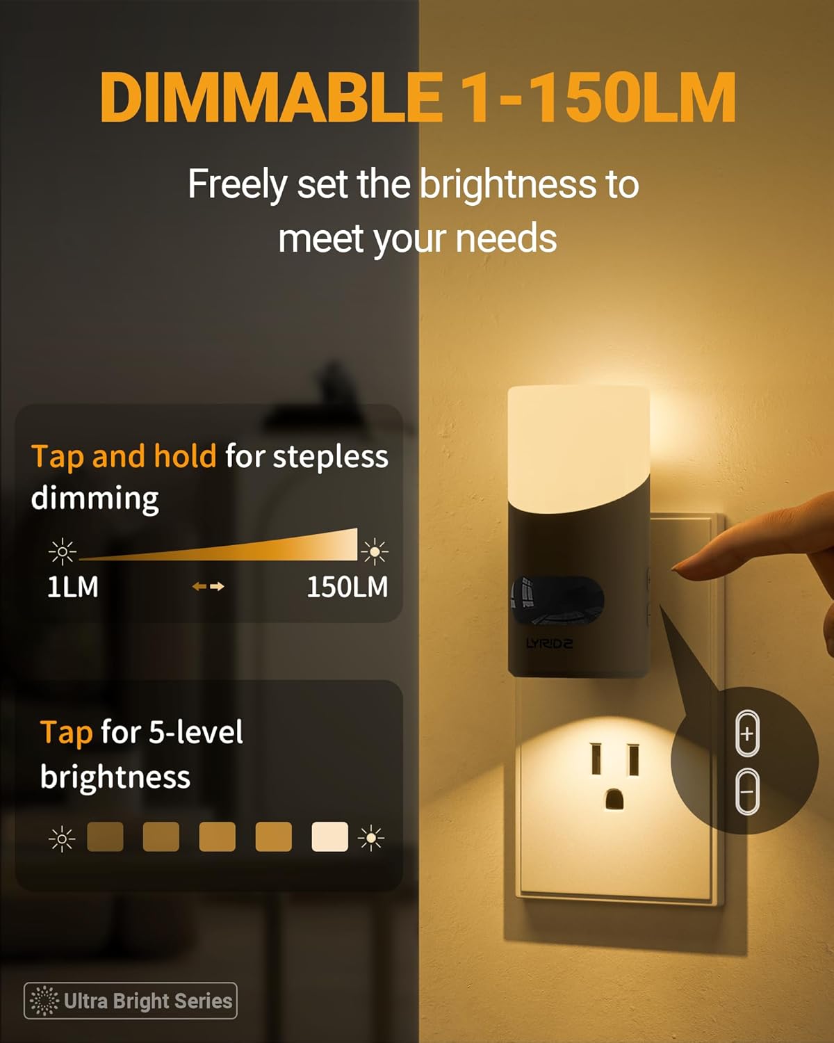 Lyridz LED Motion Sensor Night Light 2-Pack – Dimmable Plug-In Smart Light