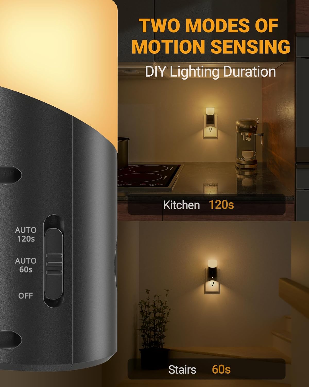 Lyridz LED Motion Sensor Night Light 2-Pack – Dimmable Plug-In Smart Light