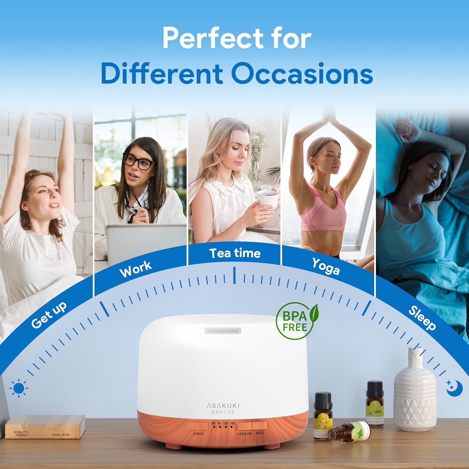 ASAKUKI 500ML Essential Oil Diffuser with Remote & LED Lights