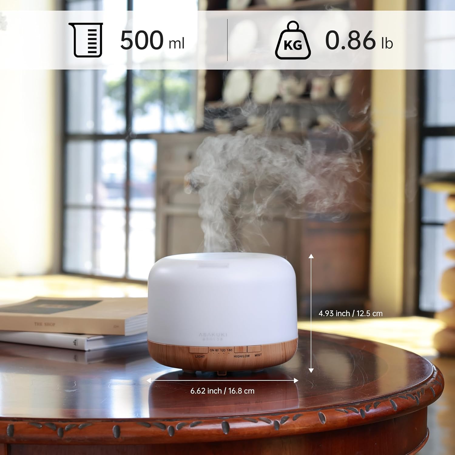 ASAKUKI 500ML Essential Oil Diffuser with Remote & LED Lights