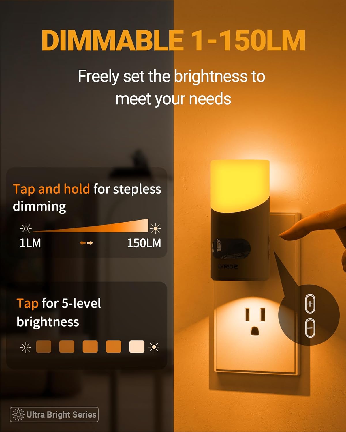Lyridz LED Motion Sensor Night Light 2-Pack – Dimmable Plug-In Smart Light