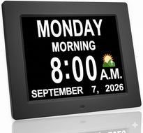 8” Digital Day Clock for Seniors – Large Display Alarm Calendar Clock