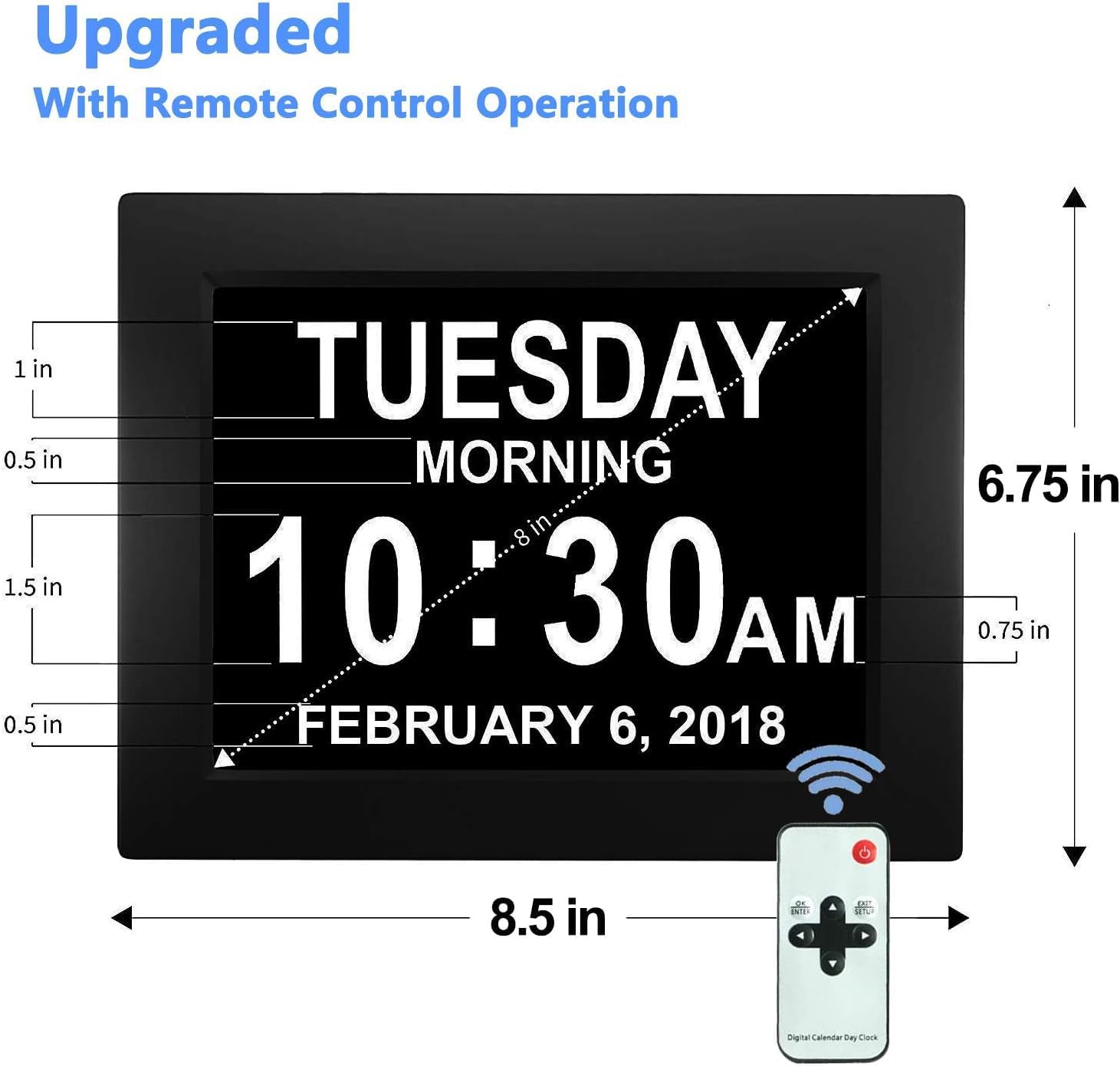 8” Digital Day Clock for Seniors – Large Display Alarm Calendar Clock