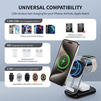 RYND 3-in-1 MagSafe Wireless Charging Station – Foldable Fast Charger for iPhone, Apple Watch & AirPods