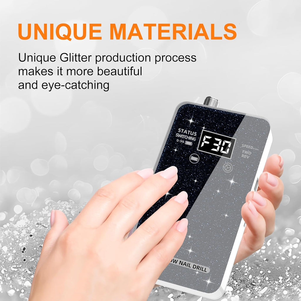 30,000RPM Cordless Nail Drill Kit – Glitter Rechargeable E-File