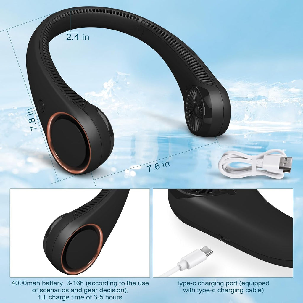 Portable Bladeless Neck Fan – Hands-Free Cooling, Rechargeable, 3 Speeds