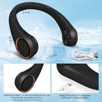 Portable Bladeless Neck Fan – Hands-Free Cooling, Rechargeable, 3 Speeds