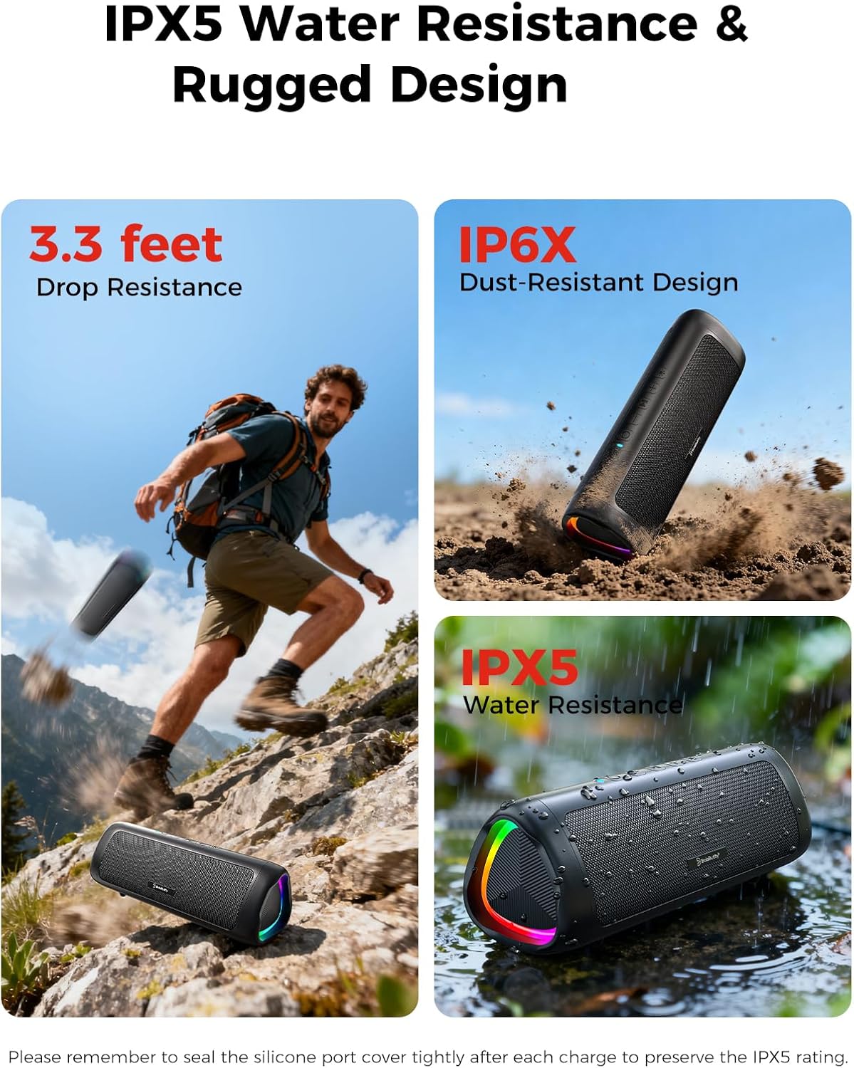 BolaButty Portable Bluetooth Speaker – HD Sound, 20H Playtime, IPX5 Waterproof, RGB Lights (BT 5.3)