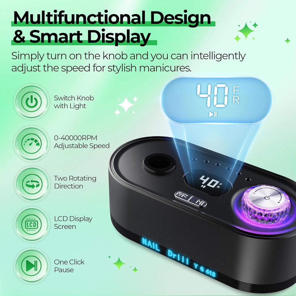40,000RPM Electric Nail Drill – LCD Display Nail File Kit