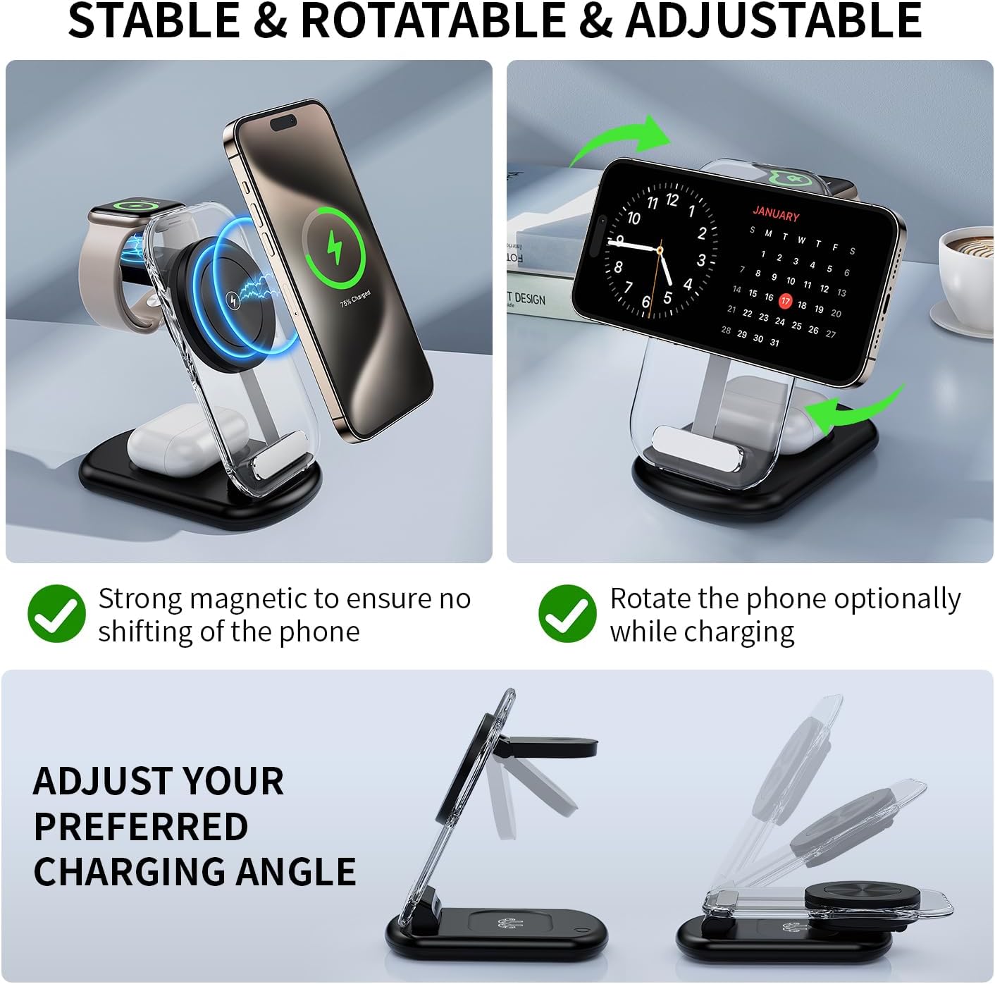 RYND 3-in-1 MagSafe Wireless Charging Station – Foldable Fast Charger for iPhone, Apple Watch & AirPods
