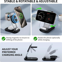RYND 3-in-1 MagSafe Wireless Charging Station – Foldable Fast Charger for iPhone, Apple Watch & AirPods