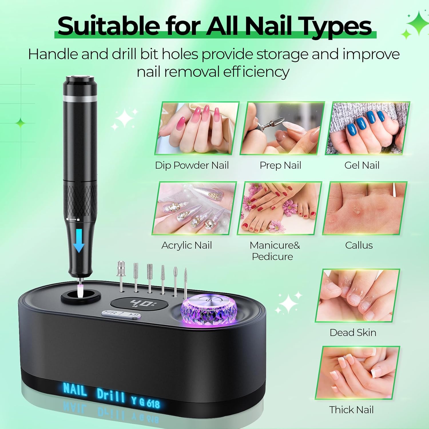 40,000RPM Electric Nail Drill – LCD Display Nail File Kit