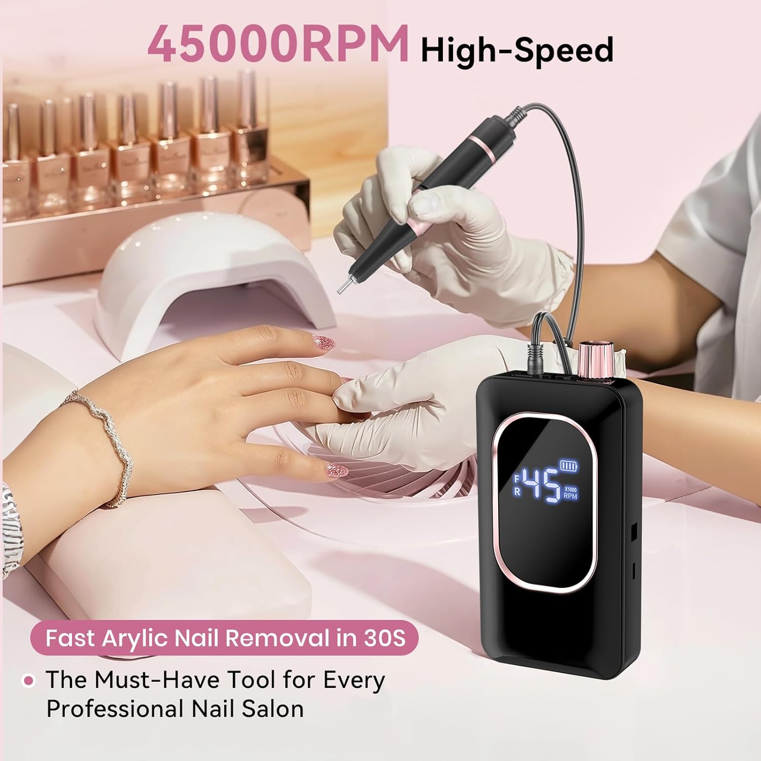 45,000RPM Electric Nail Drill Kit – Rechargeable & Portable