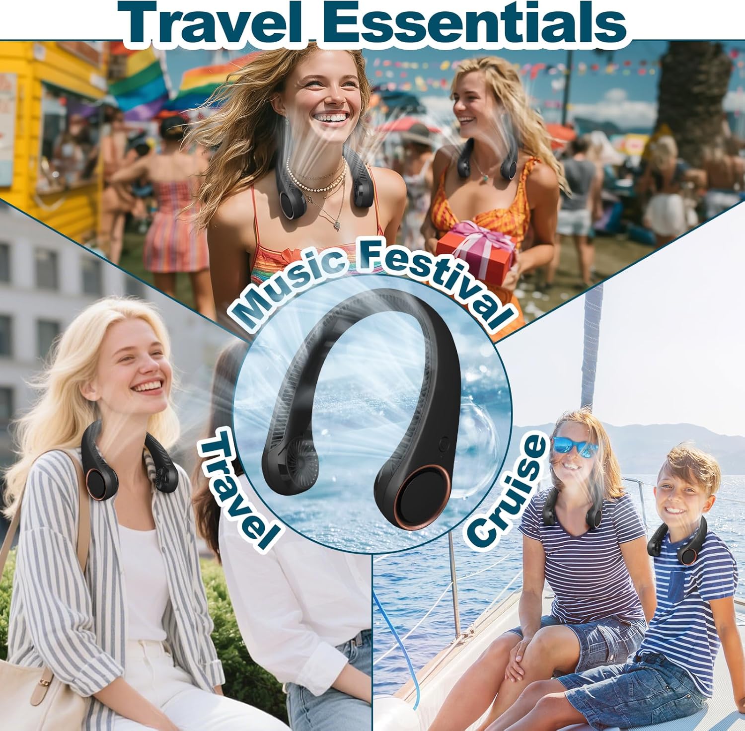 Portable Bladeless Neck Fan – Hands-Free Cooling, Rechargeable, 3 Speeds