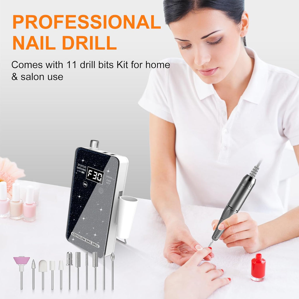 30,000RPM Cordless Nail Drill Kit – Glitter Rechargeable E-File