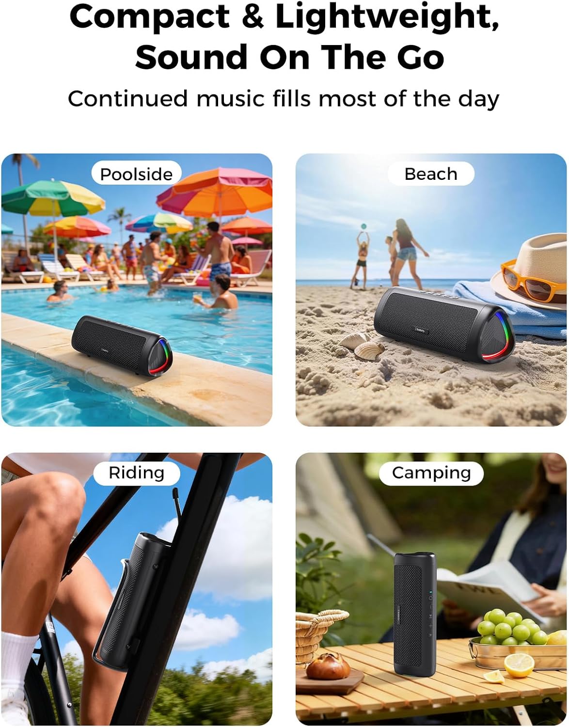 BolaButty Portable Bluetooth Speaker – HD Sound, 20H Playtime, IPX5 Waterproof, RGB Lights (BT 5.3)