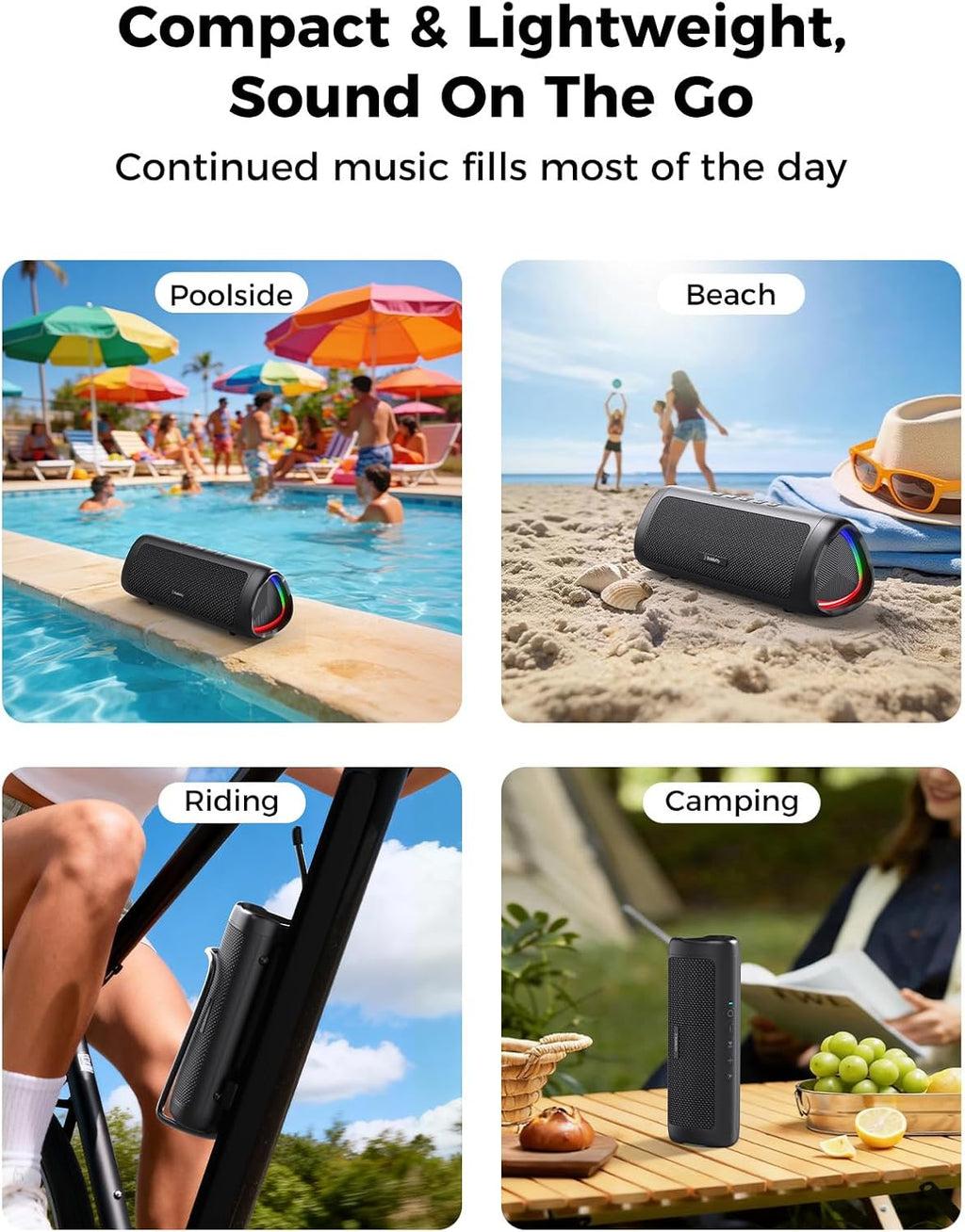BolaButty Portable Bluetooth Speaker – HD Sound, 20H Playtime, IPX5 Waterproof, RGB Lights (BT 5.3)