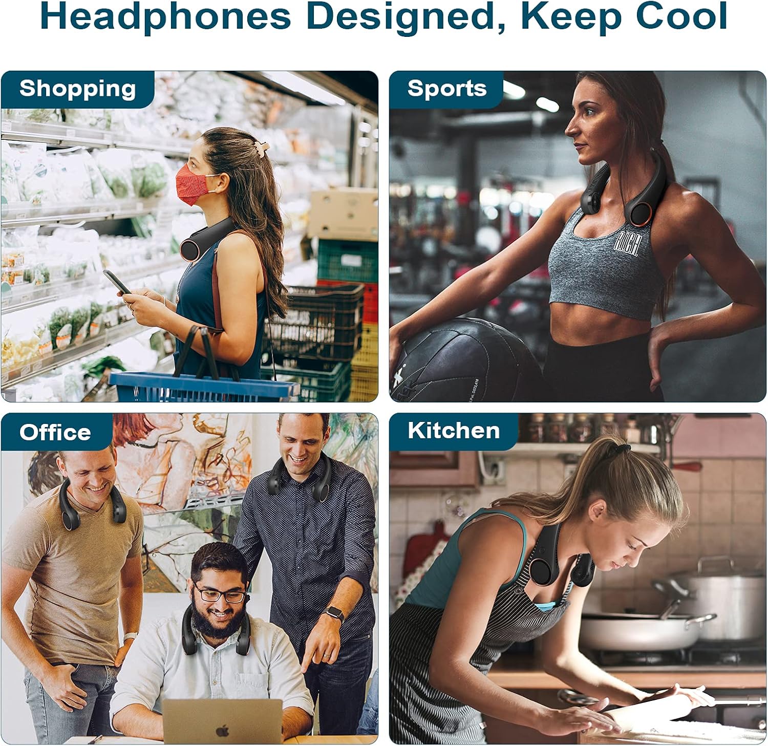 Portable Bladeless Neck Fan – Hands-Free Cooling, Rechargeable, 3 Speeds