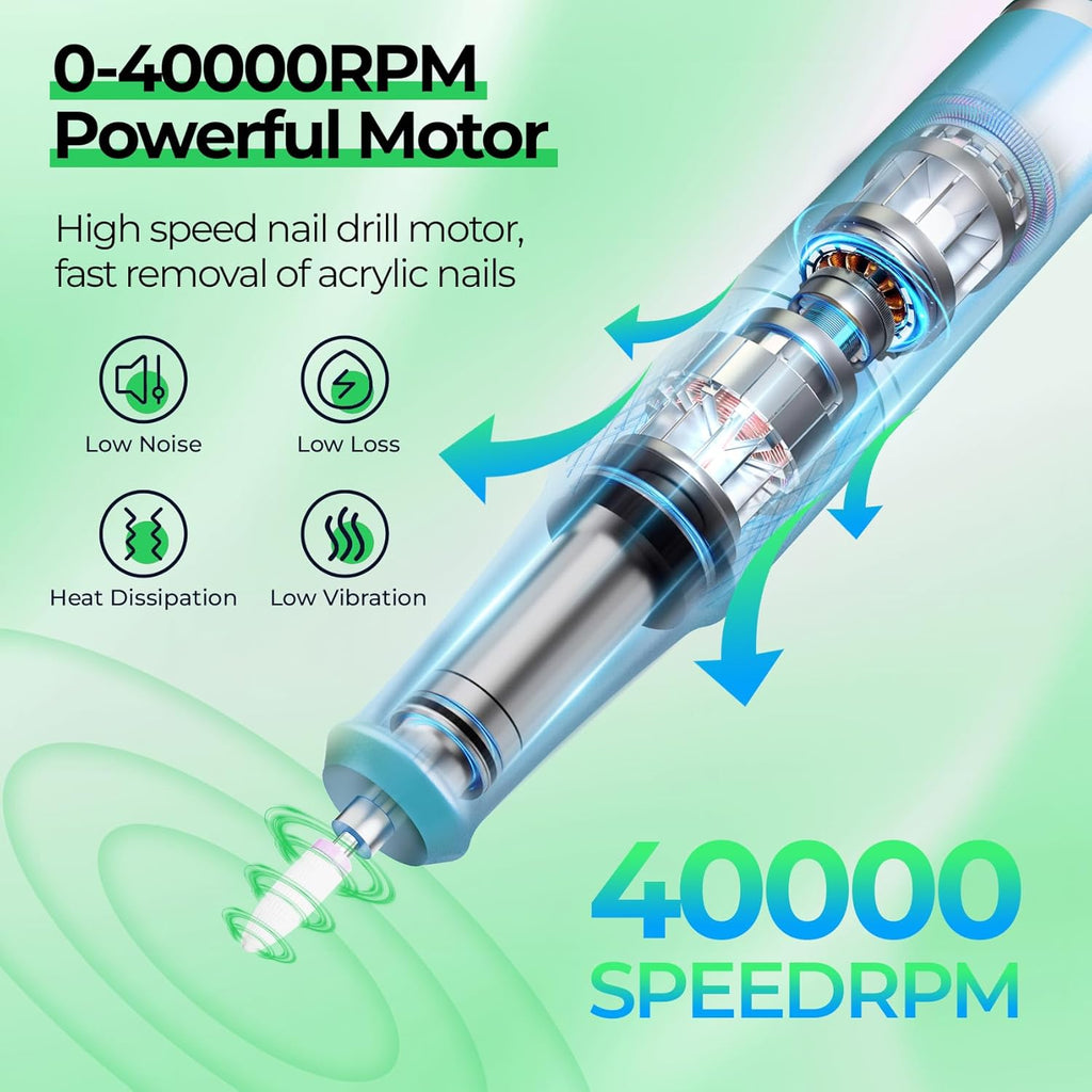 40,000RPM Electric Nail Drill – LCD Display Nail File Kit