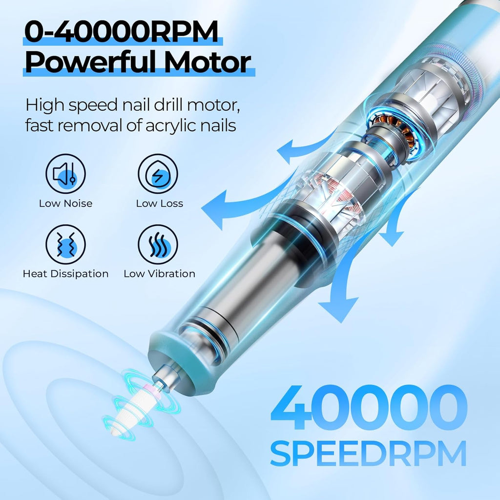 40,000RPM Electric Nail Drill – LCD Display Nail File Kit