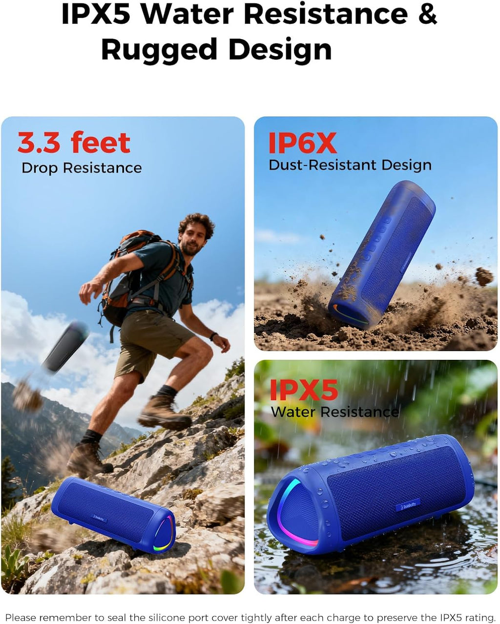 BolaButty Portable Bluetooth Speaker – HD Sound, 20H Playtime, IPX5 Waterproof, RGB Lights (BT 5.3)