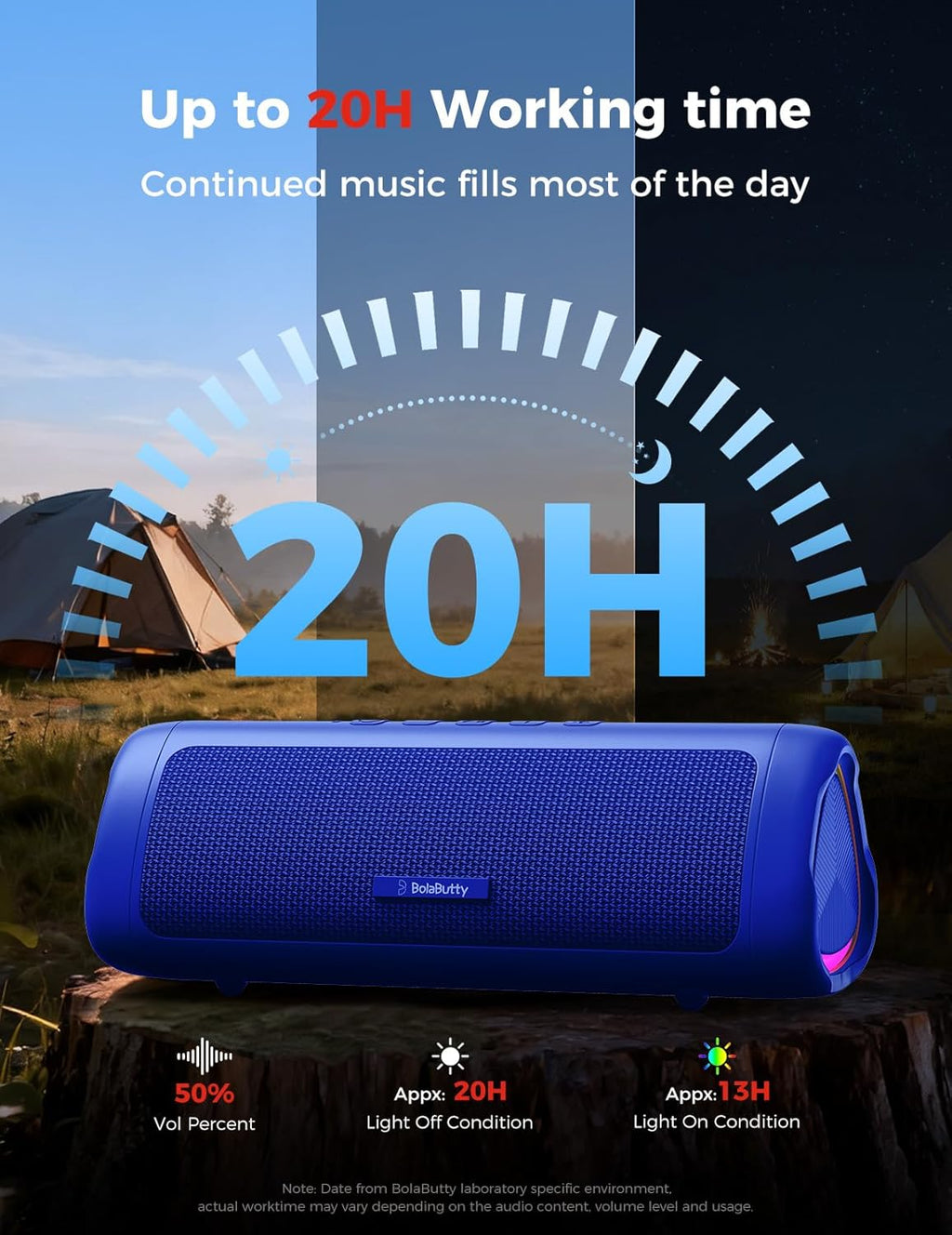 BolaButty Portable Bluetooth Speaker – HD Sound, 20H Playtime, IPX5 Waterproof, RGB Lights (BT 5.3)