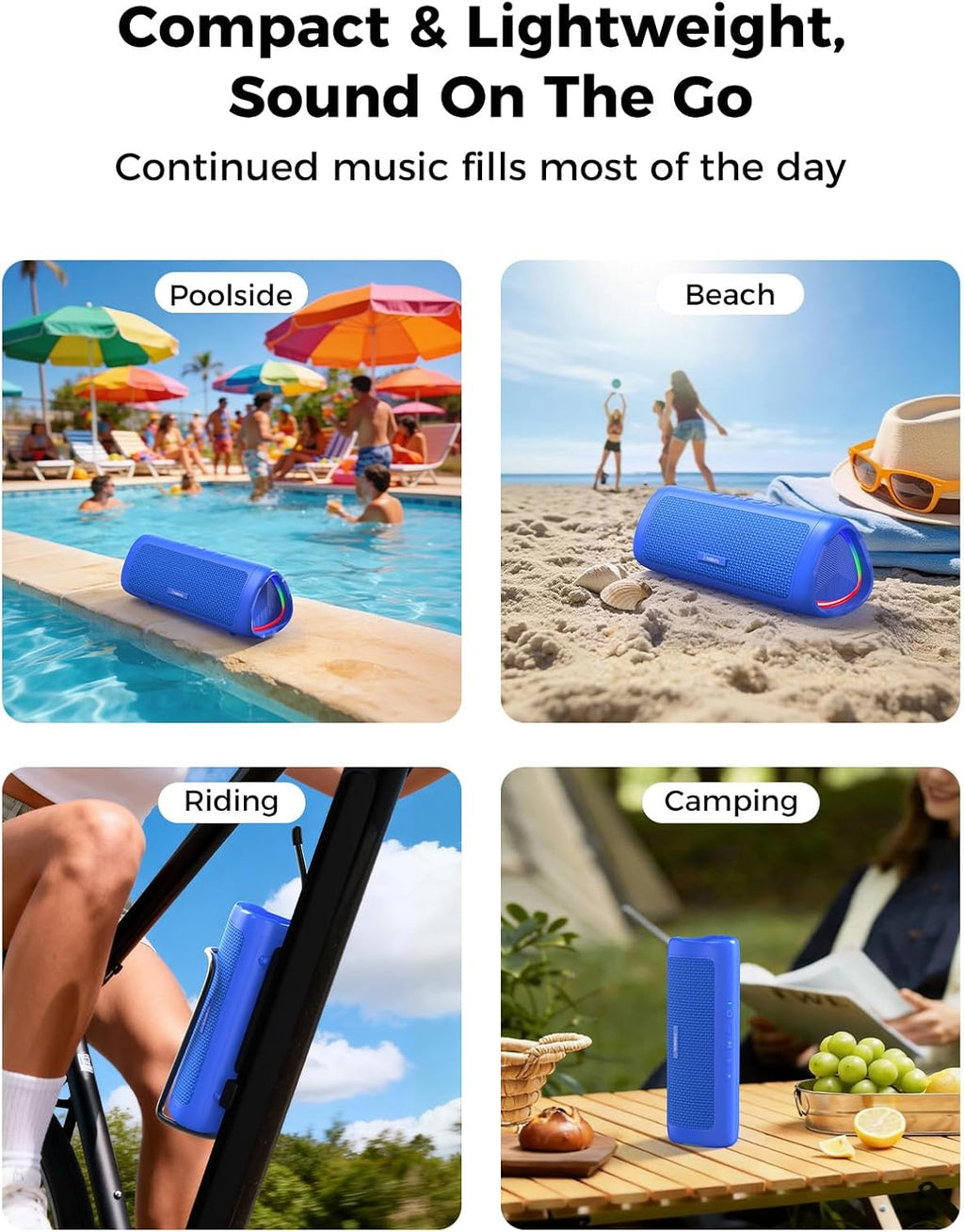 BolaButty Portable Bluetooth Speaker – HD Sound, 20H Playtime, IPX5 Waterproof, RGB Lights (BT 5.3)