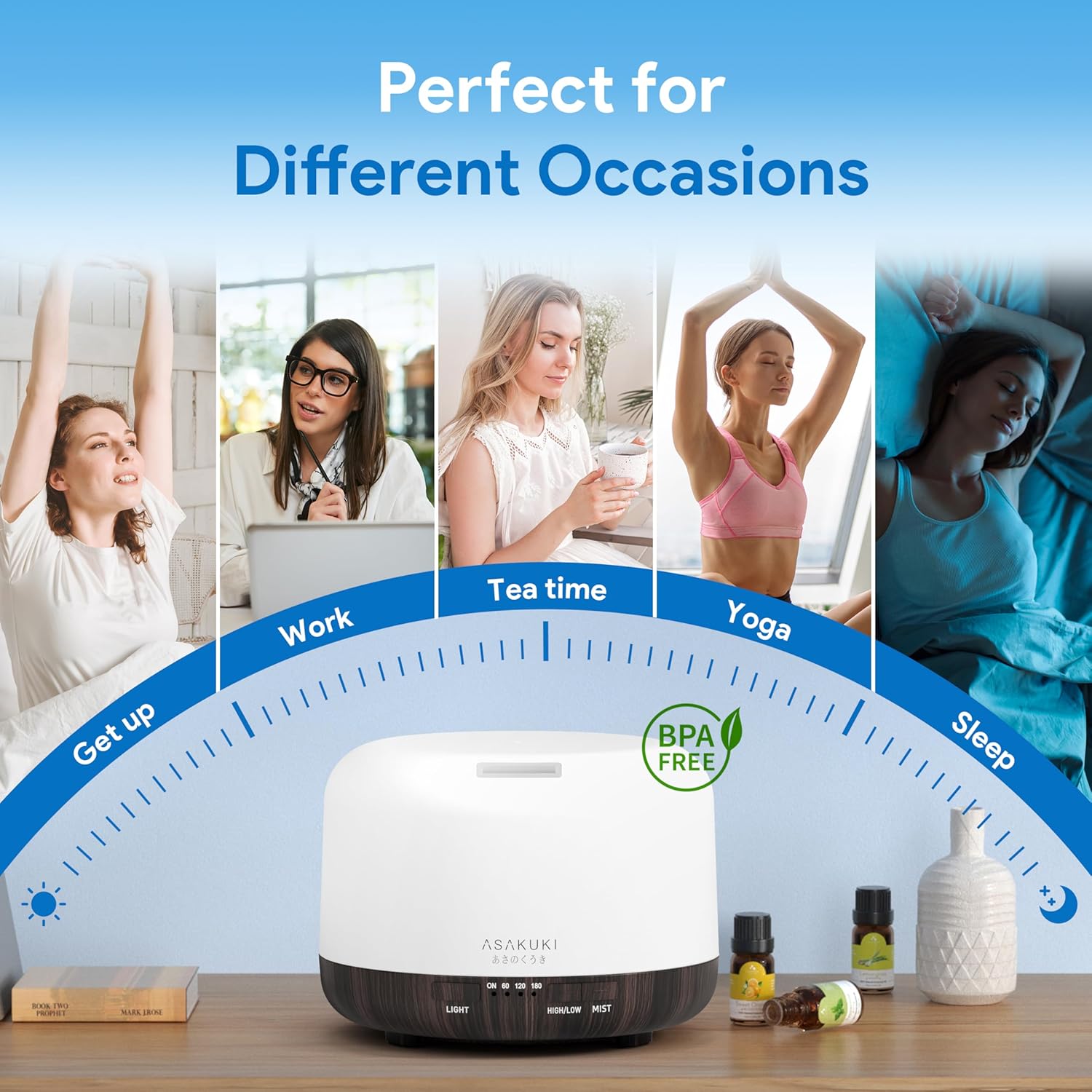 ASAKUKI 500ML Essential Oil Diffuser with Remote & LED Lights
