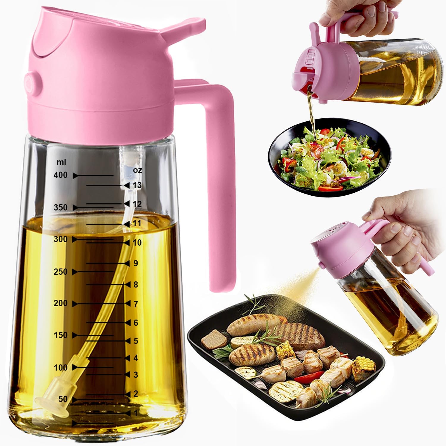 TrendPlain 2-in-1 Glass Olive Oil Sprayer & Dispenser – 470ml BPA