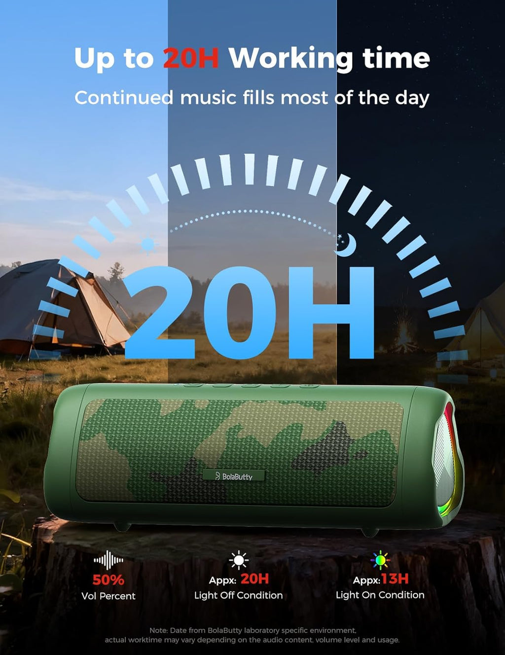 BolaButty Portable Bluetooth Speaker – HD Sound, 20H Playtime, IPX5 Waterproof, RGB Lights (BT 5.3)
