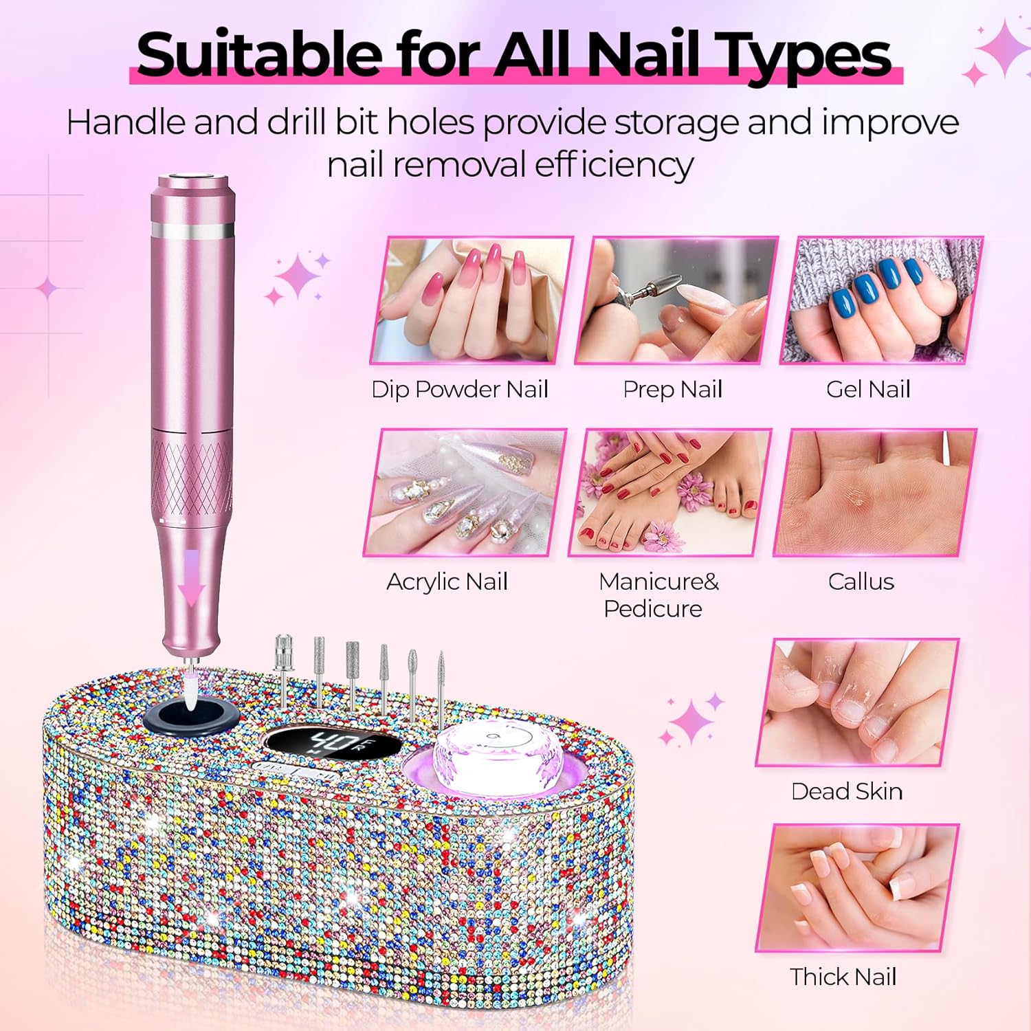 40,000RPM Electric Nail Drill – LCD Display Nail File Kit
