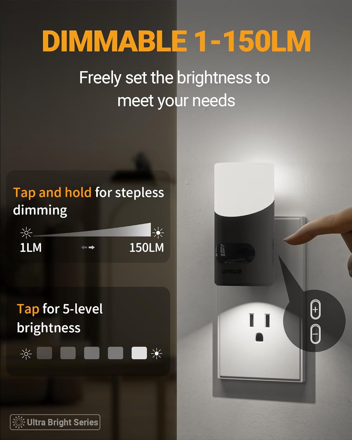 Lyridz LED Motion Sensor Night Light 2-Pack – Dimmable Plug-In Smart Light