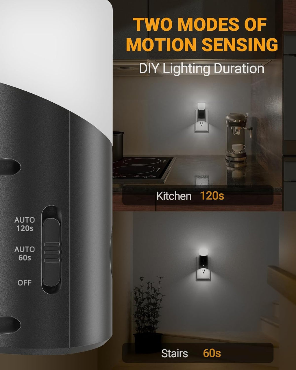 Lyridz LED Motion Sensor Night Light 2-Pack – Dimmable Plug-In Smart Light