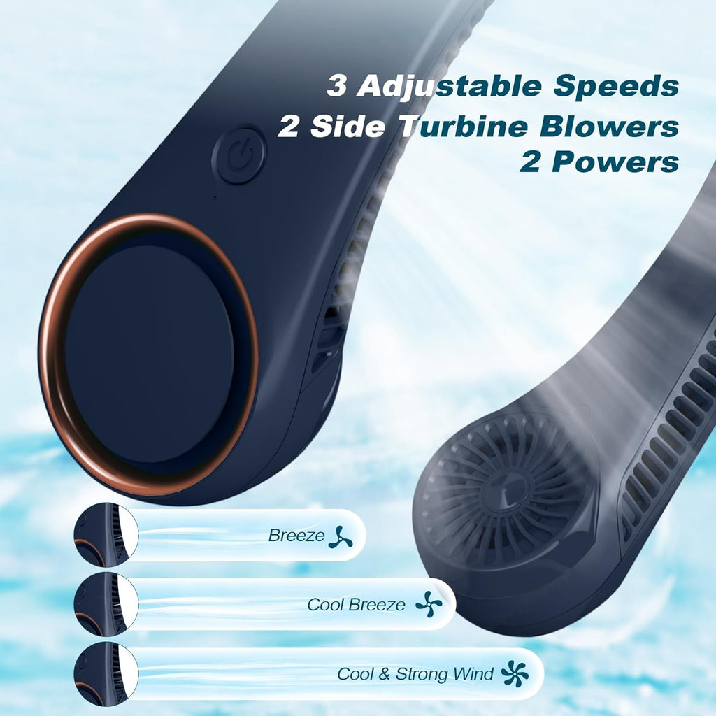 Portable Bladeless Neck Fan – Hands-Free Cooling, Rechargeable, 3 Speeds