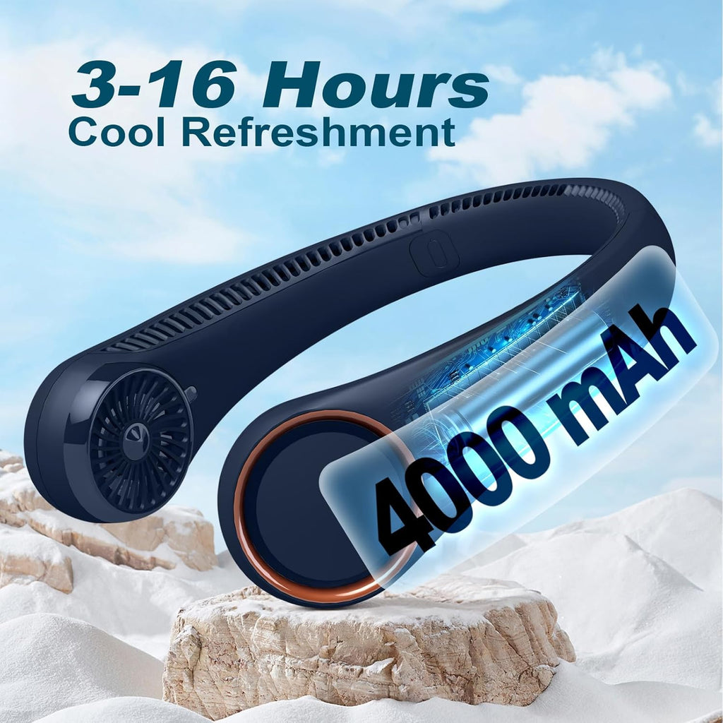 Portable Bladeless Neck Fan – Hands-Free Cooling, Rechargeable, 3 Speeds