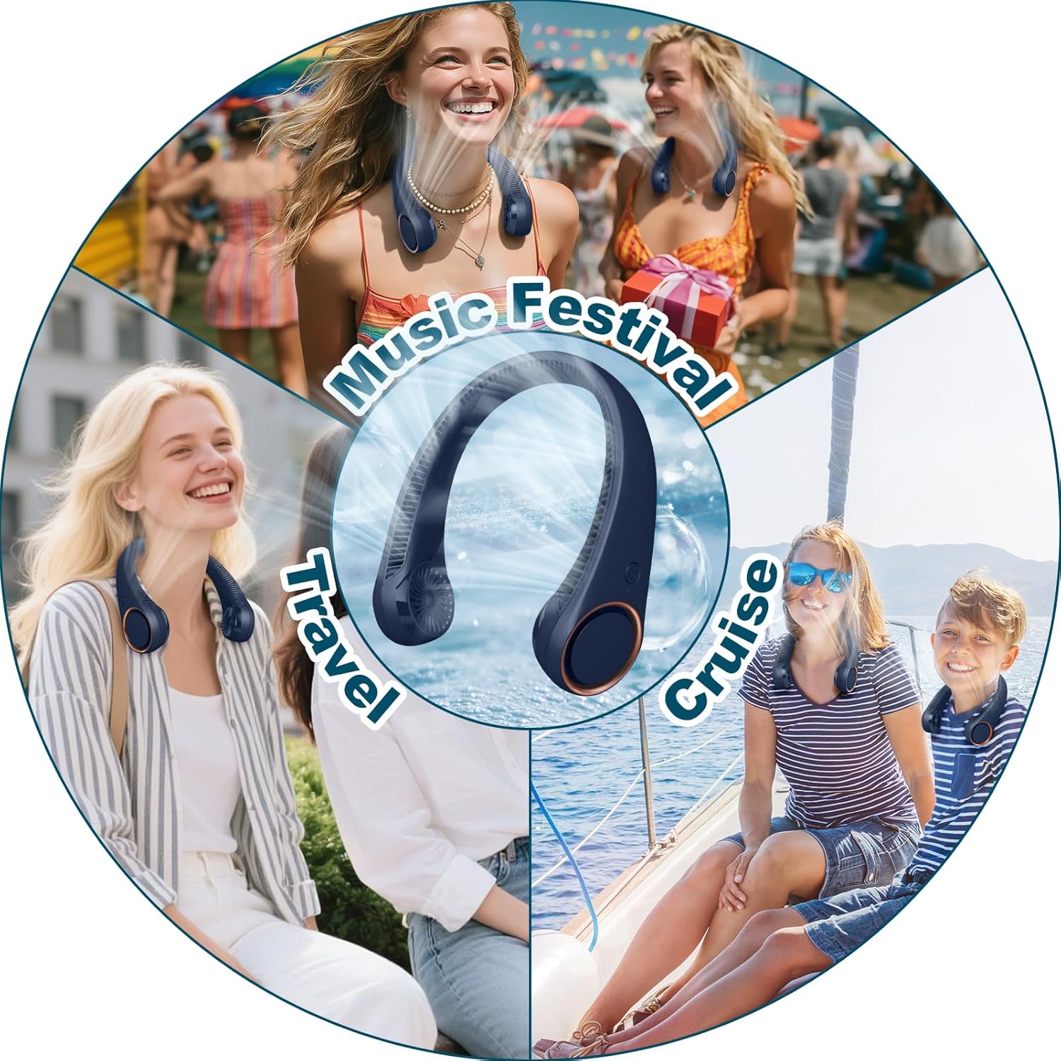 Portable Bladeless Neck Fan – Hands-Free Cooling, Rechargeable, 3 Speeds