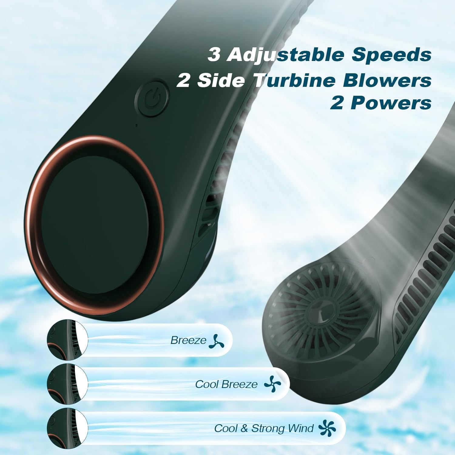 Portable Bladeless Neck Fan – Hands-Free Cooling, Rechargeable, 3 Speeds