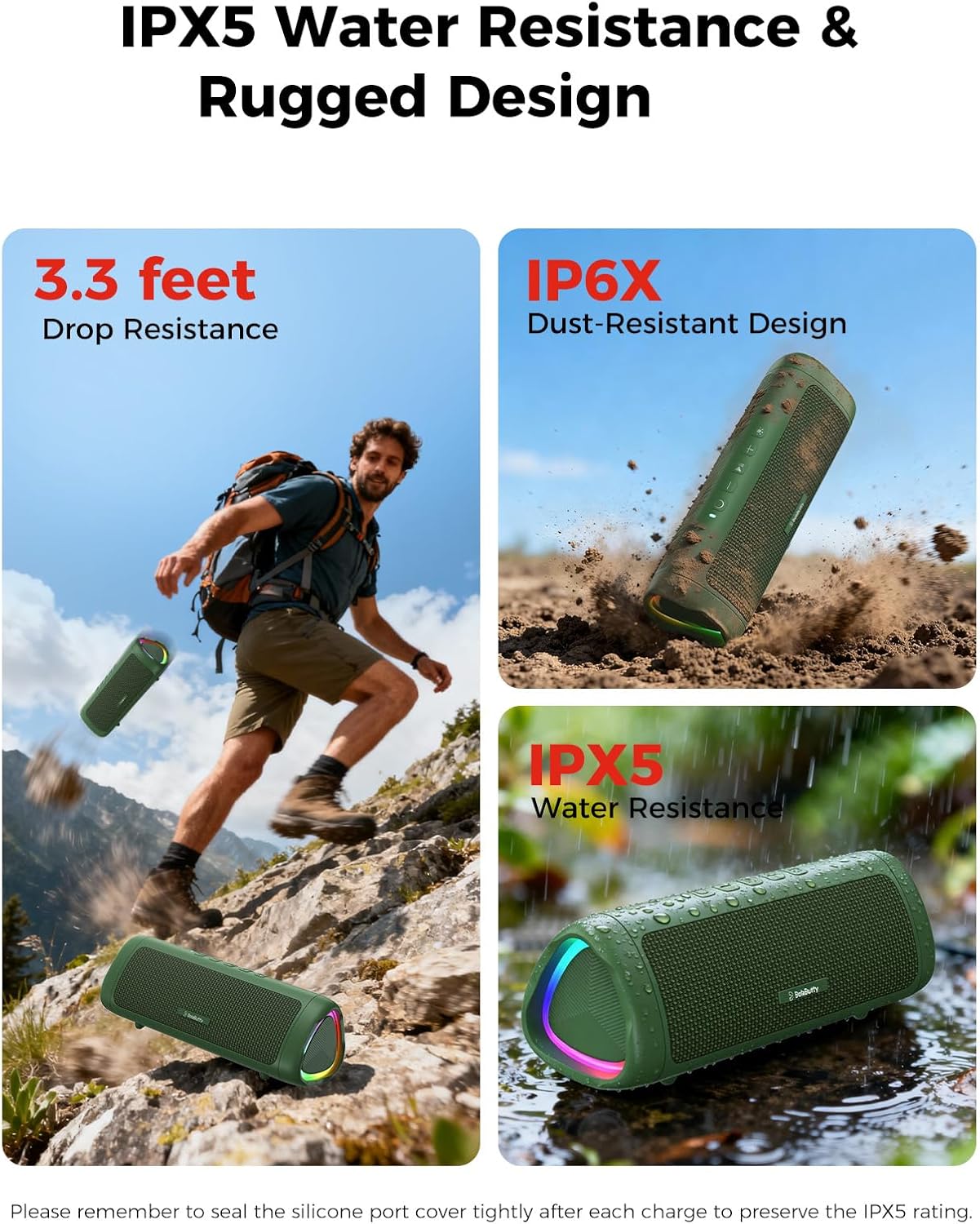 BolaButty Portable Bluetooth Speaker – HD Sound, 20H Playtime, IPX5 Waterproof, RGB Lights (BT 5.3)