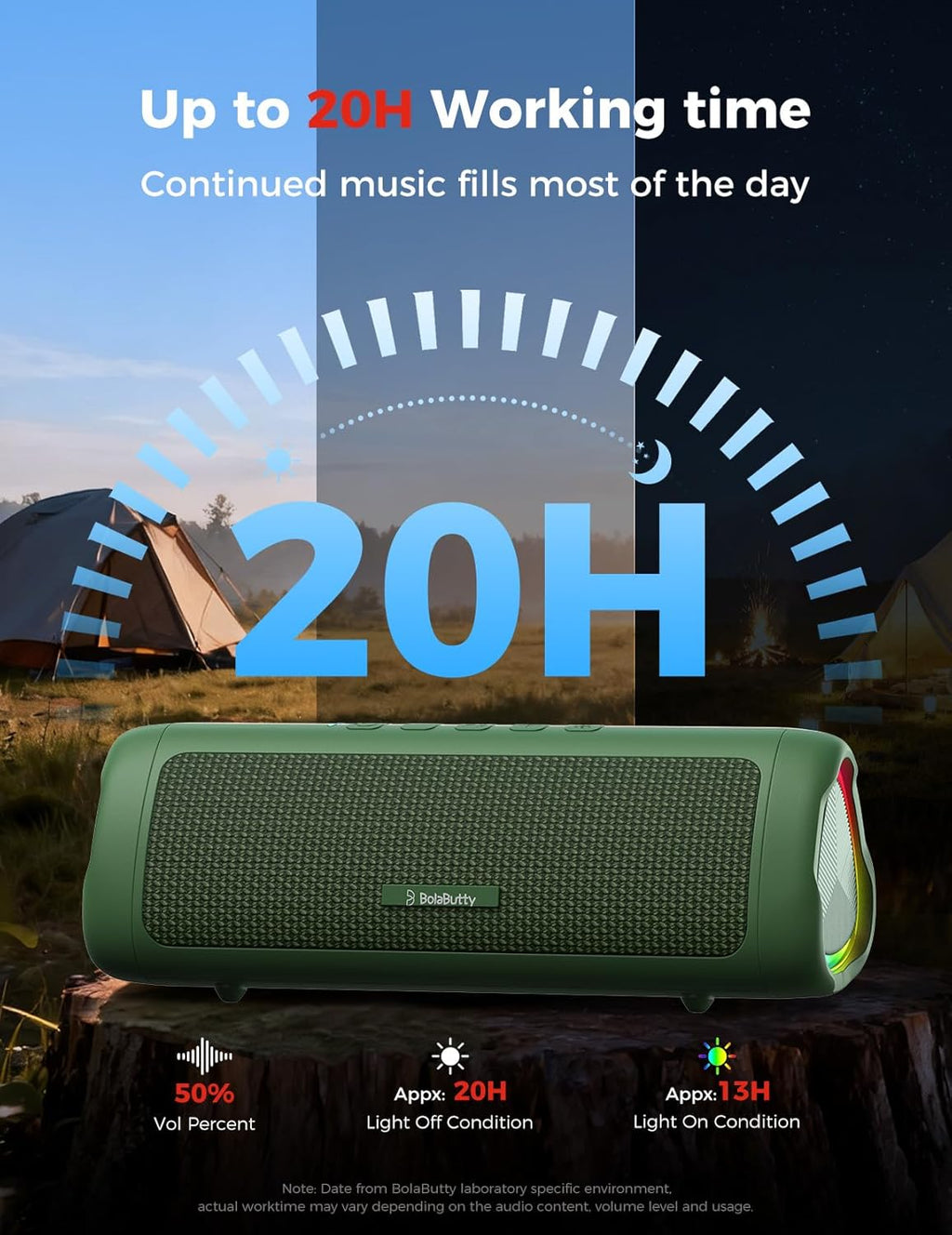 BolaButty Portable Bluetooth Speaker – HD Sound, 20H Playtime, IPX5 Waterproof, RGB Lights (BT 5.3)