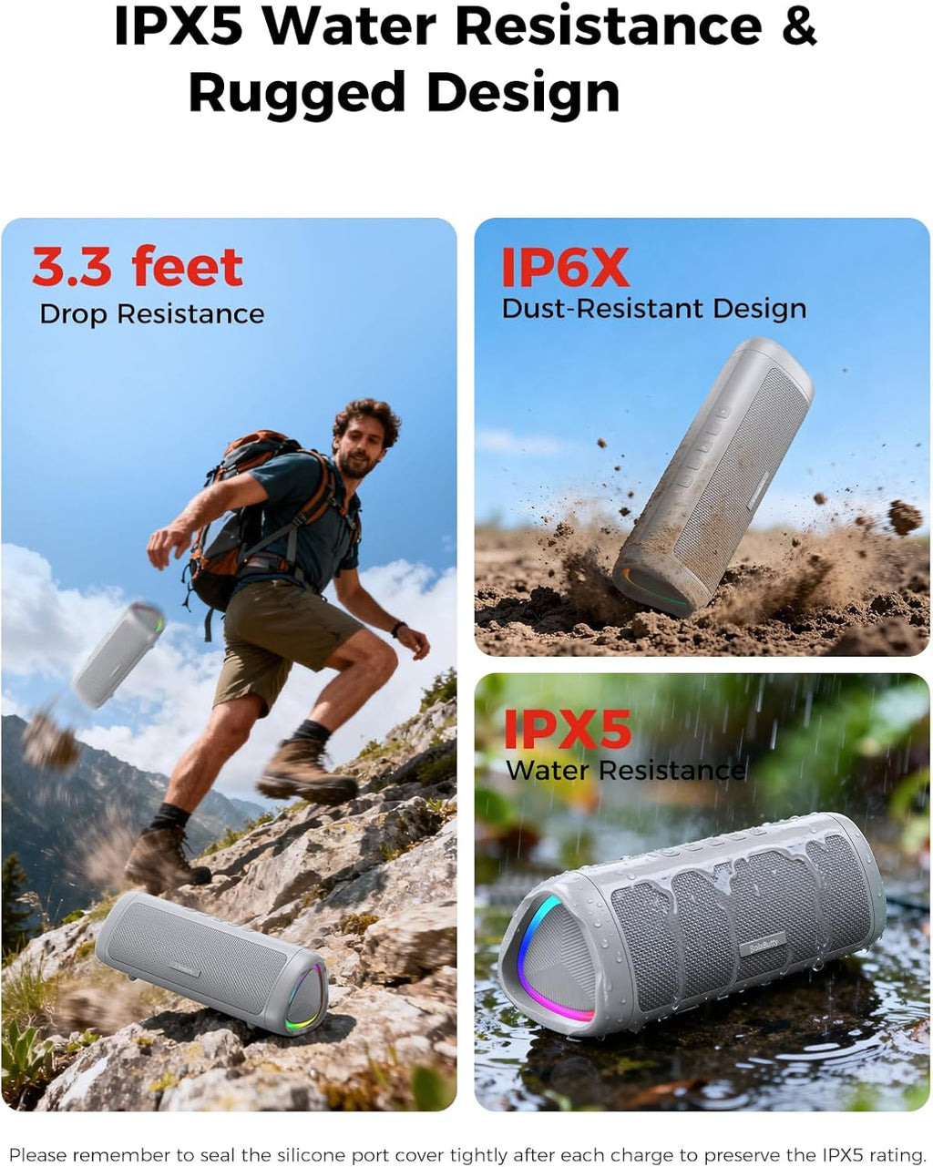 BolaButty Portable Bluetooth Speaker – HD Sound, 20H Playtime, IPX5 Waterproof, RGB Lights (BT 5.3)